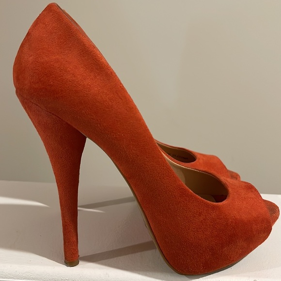 Forever 21 Cobalt Orange Suede Open Toe Pumps - Picture 8 of 12